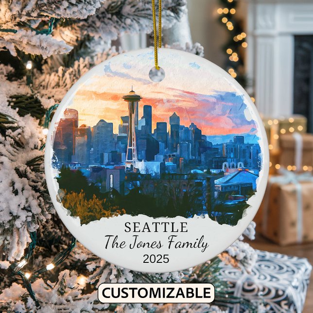Décoration En Céramique Cadeau personnalisé Seattle Ornament, Washington (Créateur téléchargé)