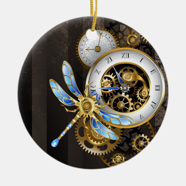 Décoration En Céramique Cadran Steampunk avec libellule (Devant)