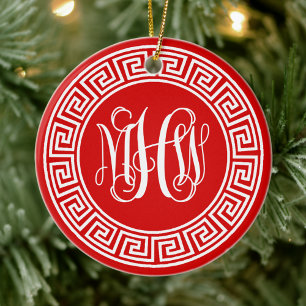 Décoration En Céramique Cadre de monogramme de script de vigne rouge blanc