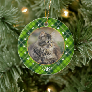 Décoration En Céramique Cadres photo et nom de la chatte verte de Noël