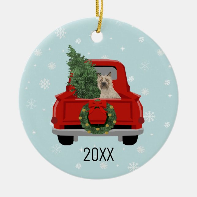 Décoration En Céramique Cairn Terrier Noël Fête de Camion Rouge (Devant)
