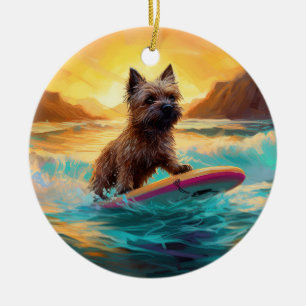 Décoration En Céramique Cairn Terrier Plage Surf Peinture