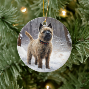 Décoration En Céramique Cairn Terrier Qu'Il Neige Noël