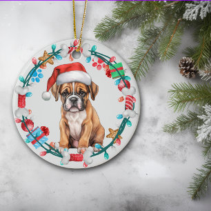 Décoration En Céramique Caisselle de Santa Hat Puppy Bone Wreath