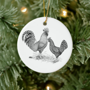 Décoration En Céramique California Grey Rooster and Hen