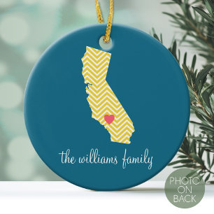 Décoration En Céramique Californie avec le Coeur et le Nom de famille pers