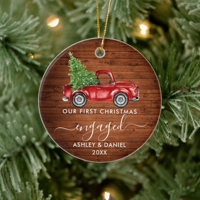 Décoration En Céramique Calligraphie Wood First Christmas Engagé Camion (Arbre)