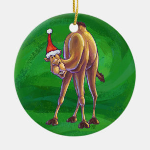 Décoration En Céramique Camel Christmas On Green
