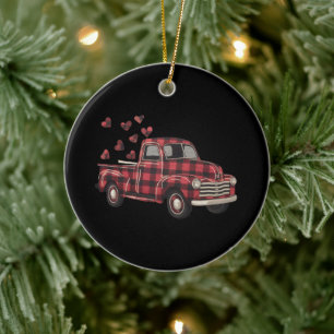 Décoration En Céramique Camion de la Saint-Valentin Funny Buffalo Plaid Le