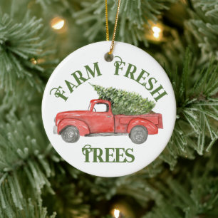 Décoration En Céramique Camion de Noël vintage Tree Farm