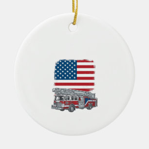 Décoration En Céramique Camion de pompiers patriotique Drapeau américain V