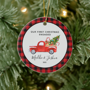 Décoration En Céramique Camion rouge Premier Noël Engagé Buffalo Plaid
