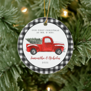 Décoration En Céramique Camion vintage Red Farm   Premier Noël Mr & Mrs.