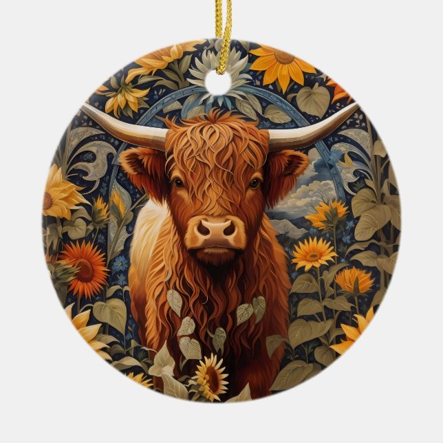 Décoration En Céramique Campagne rustique Highland Cow Sunflowers (Devant)