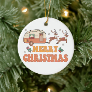 Décoration En Céramique Camping Joyeux Noël Reindeer Typographie