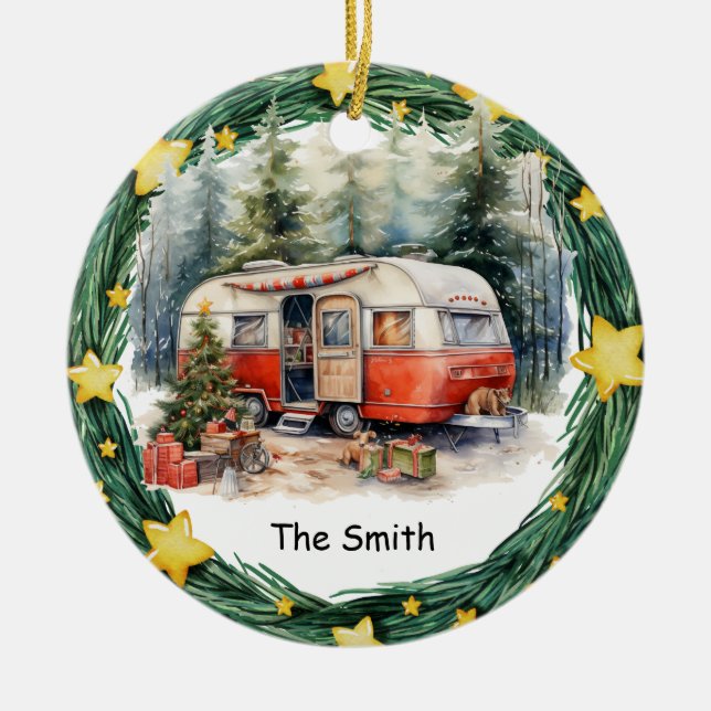 Décoration En Céramique Camping Van de Noël pour Camper (Devant)
