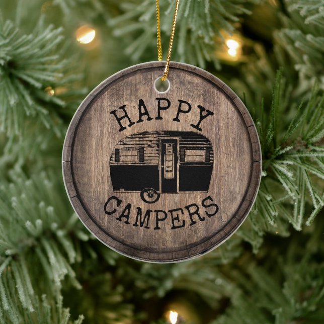 Décoration En Céramique Camping Vie Joyeux Campeurs Bois rustique (Arbre)