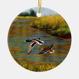 Décoration En Céramique Canards-Majards Survolant L'Étang
