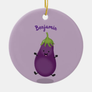 Décoration En Céramique Caricature d'aubergine d'aubergine joliment heureu