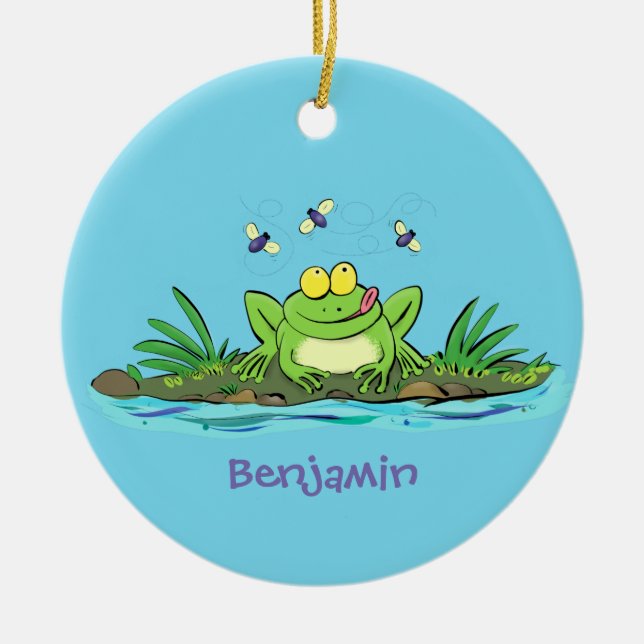 Décoration En Céramique Caricature de grenouille vert mignon (Devant)