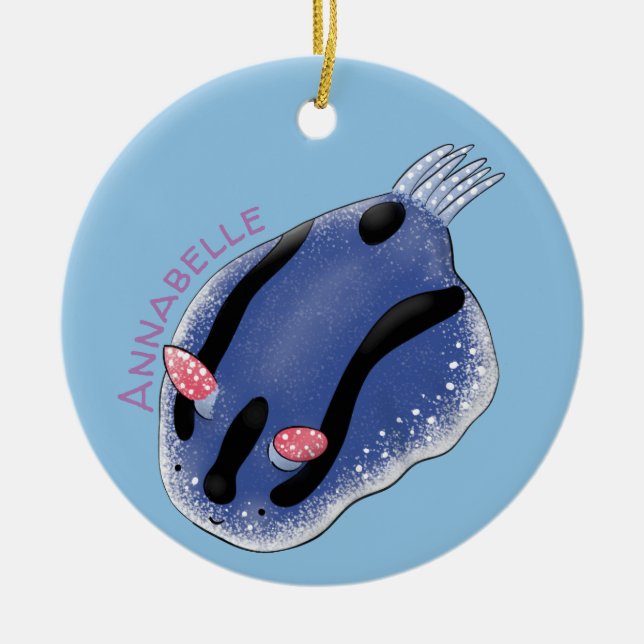 Décoration En Céramique Caricature de nudibranche bleu mignon (Devant)
