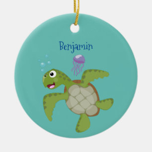 Décoration En Céramique Caricature joyeuse de tortue de mer verte mignonne