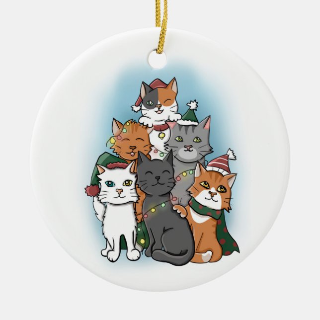 Décoration En Céramique Caricature mignonne Pile de chat Noël (Devant)