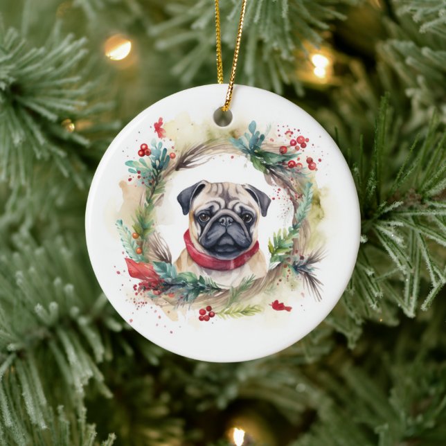 Décoration En Céramique Carlin Noël Wreath Festive Pup (Arbre)