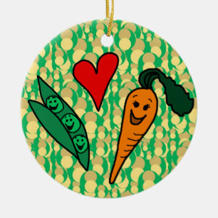 Décoration En Céramique Carottes d'amour de pois, conception verte et