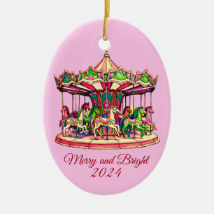 Décoration En Céramique Carrousel de Noël dans les bandes de bonbons