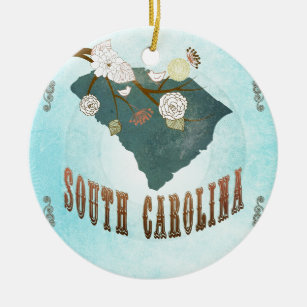 Décoration En Céramique Carte de la Caroline du Sud avec de beaux oiseaux