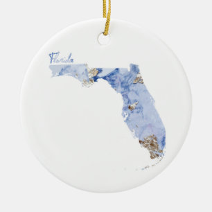Décoration En Céramique Carte d'état de la Floride de bleu et d'or