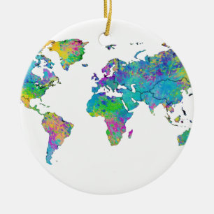 Décoration En Céramique Carte du monde de l'aquarelle