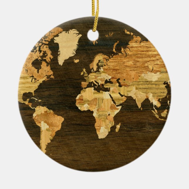 Décoration En Céramique Carte en bois du monde (Devant)