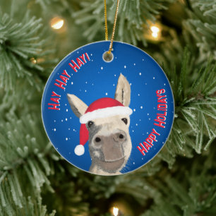 Décoration En Céramique Carte Funny Donkey Père Noël Pun 2024 Holiday