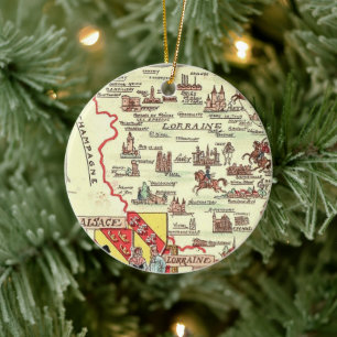 Décoration En Céramique Carte illustrée de l'Alsace Lorraine France