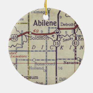 Décoration En Céramique Carte Vintage Abilene Kansas