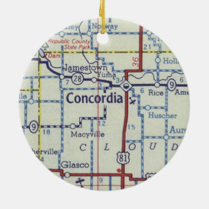 Décoration En Céramique Carte Vintage Concordia Kansas