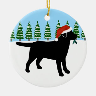 Décoration En Céramique Casquette noir de Labrador Père Noël de Noël