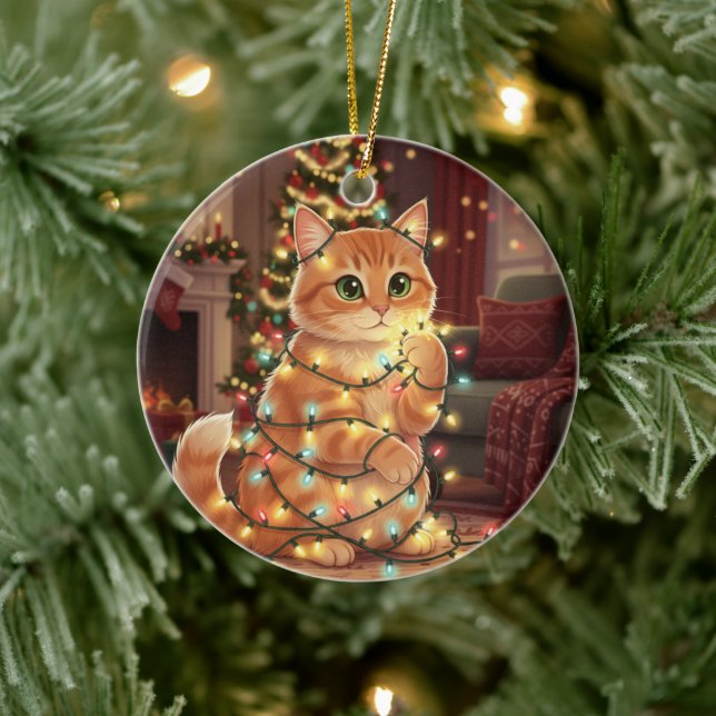 Décoration En Céramique Cat & Christmas Lights – Playful Cat  (Arbre)