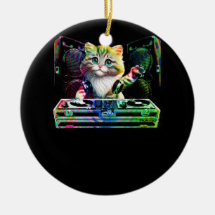 Décoration En Céramique Cat DJ Producteur coloré DeeJay Disque Jockey Musi