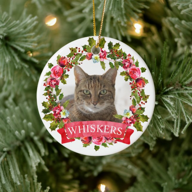 Décoration En Céramique Cat Photo Christmas Wreath (Arbre)