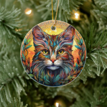 Cat Stained Glass Ceramic Tree Decoration