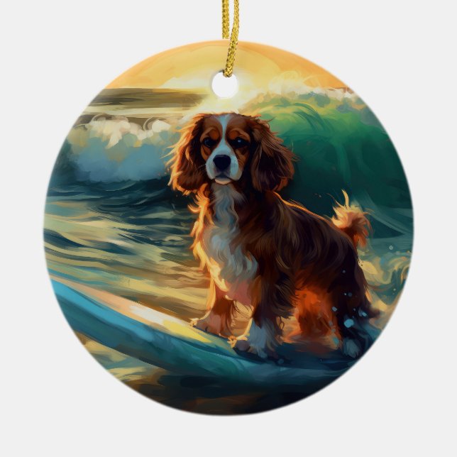 Décoration En Céramique Cavalier King Beach Surf Peinture (Devant)
