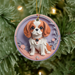 Décoration En Céramique Cavalier King Charles Purple Pastel Coupe Papier