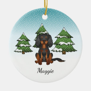 Décoration En Céramique Cavalier King Charles Spaniel noir et feu en hiver