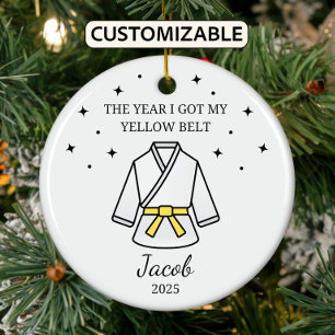 Décoration En Céramique Ceinture Jaune Karate personnalisée, tenue Taekwon