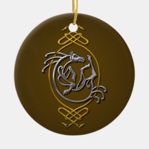 Décoration En Céramique Céleste Horse Knotwork - Argent & Or