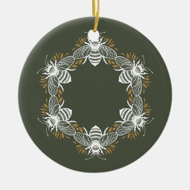 Décoration En Céramique Cercle d'abeilles vert olive (Devant)