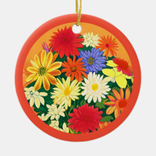 Décoration En Céramique Cercle de fleurs, marguerites colorées et monstres